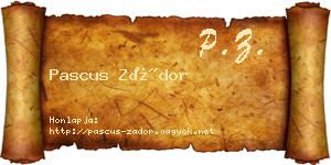 Pascus Zádor névjegykártya